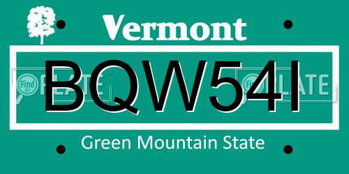 BQW54I Vermont License Plate