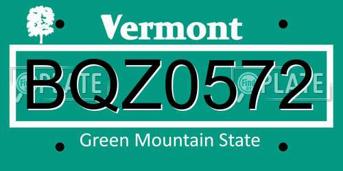 BQZ0572 Vermont License Plate
