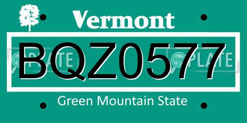BQZ0577 Vermont License Plate