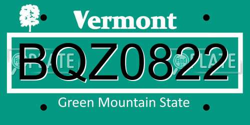 BQZ0822 Vermont License Plate