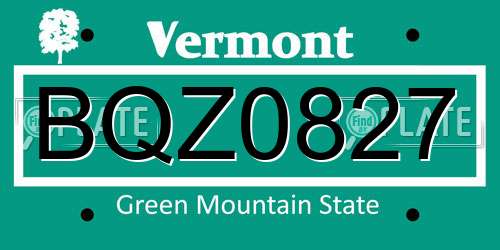 BQZ0827 Vermont License Plate