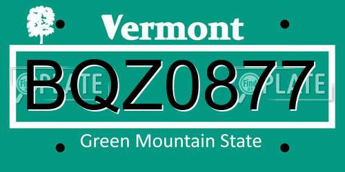 BQZ0877 Vermont License Plate