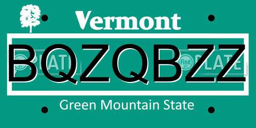 BQZQBZZ Vermont License Plate