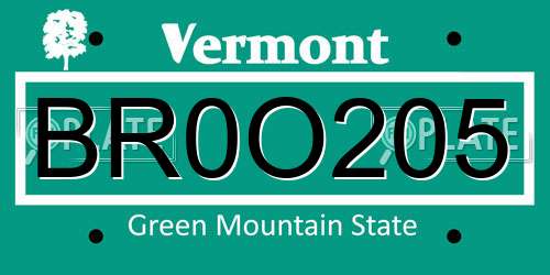 BR0O205 Vermont License Plate