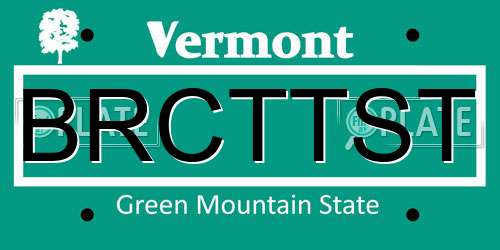 BRCTTST Vermont License Plate