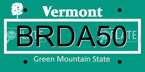 BRDA50 Vermont License Plate
