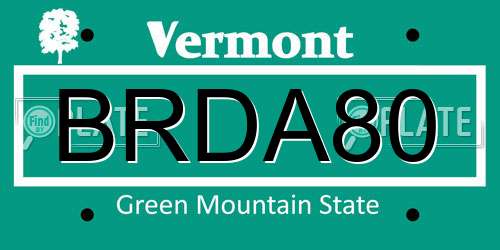 BRDA80 Vermont License Plate