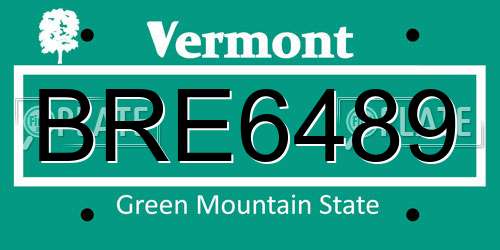 BRE6489 Vermont License Plate