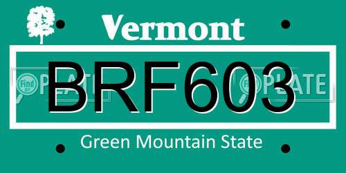 BRF603 Vermont License Plate