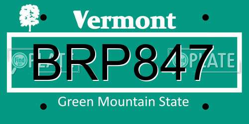 BRP847 Vermont License Plate