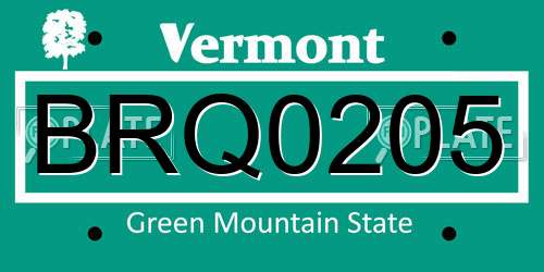 BRQ0205 Vermont License Plate