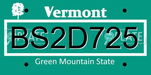 BS2D725 Vermont License Plate