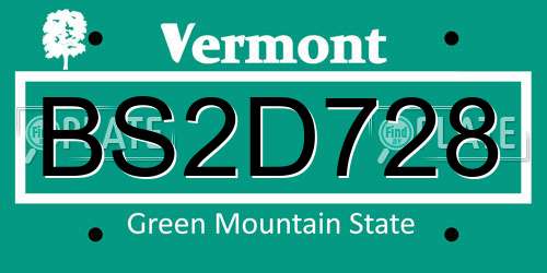 BS2D728 Vermont License Plate