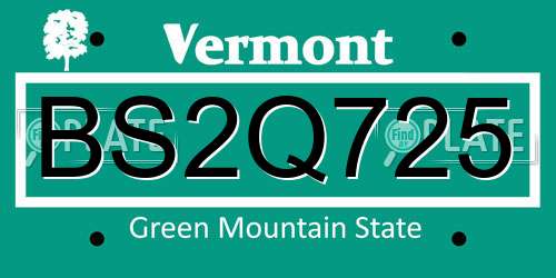 BS2Q725 Vermont License Plate