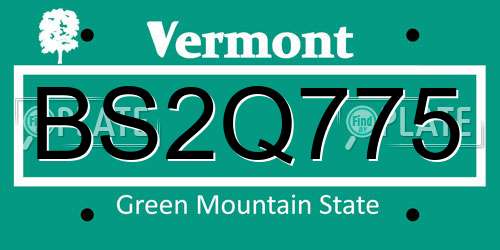 BS2Q775 Vermont License Plate