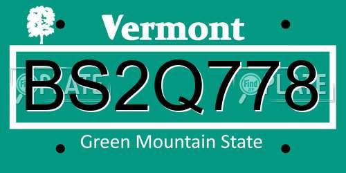 BS2Q778 Vermont License Plate