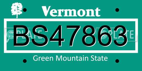 BS47863 Vermont License Plate