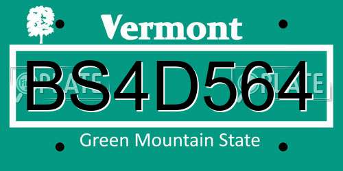 BS4D564 Vermont License Plate