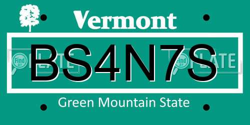 BS4N7S Vermont License Plate