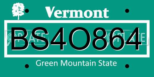 BS4O864 Vermont License Plate