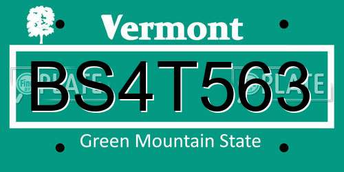 BS4T563 Vermont License Plate