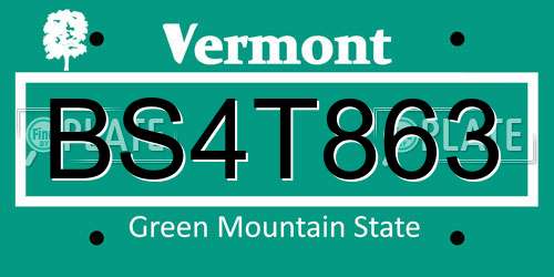 BS4T863 Vermont License Plate