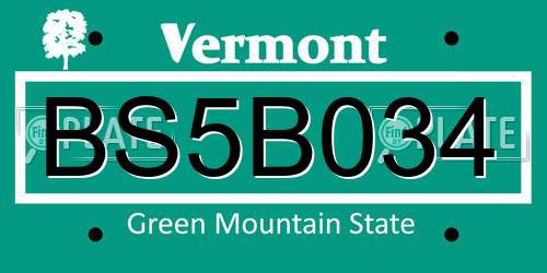 BS5B034 Vermont License Plate