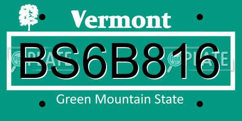 BS6B816 Vermont License Plate