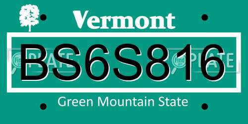BS6S816 Vermont License Plate
