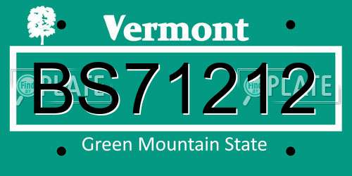 BS71212 Vermont License Plate