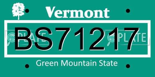BS71217 Vermont License Plate
