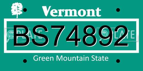 BS74892 Vermont License Plate