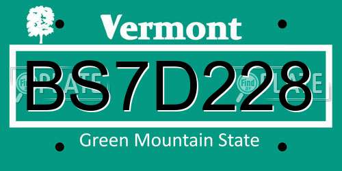 BS7D228 Vermont License Plate