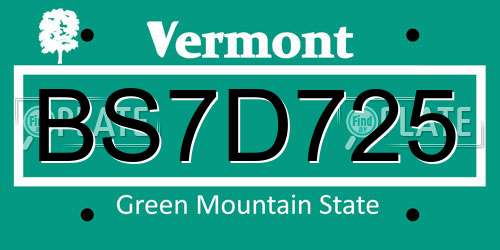 BS7D725 Vermont License Plate