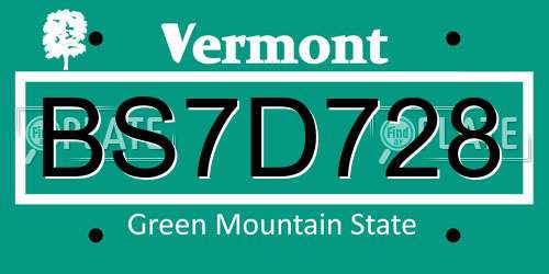 BS7D728 Vermont License Plate