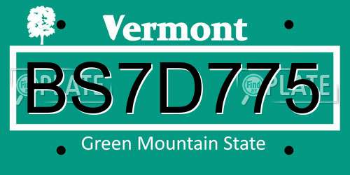 BS7D775 Vermont License Plate