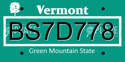 BS7D778 Vermont License Plate