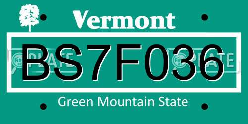 BS7F036 Vermont License Plate