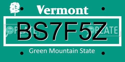 BS7F5Z Vermont License Plate