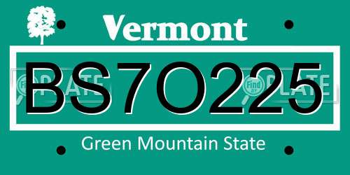 BS7O225 Vermont License Plate