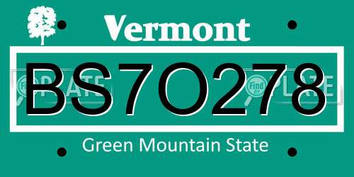 BS7O278 Vermont License Plate
