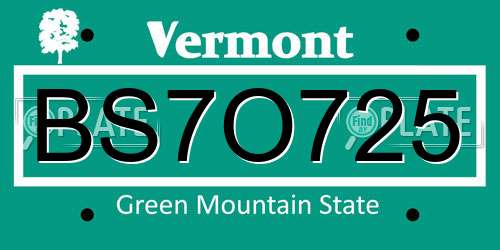 BS7O725 Vermont License Plate