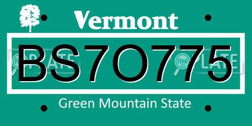 BS7O775 Vermont License Plate
