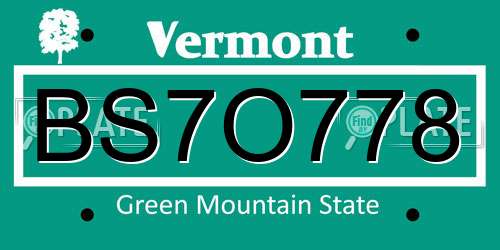 BS7O778 Vermont License Plate
