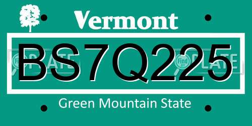 BS7Q225 Vermont License Plate