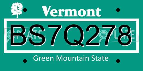 BS7Q278 Vermont License Plate