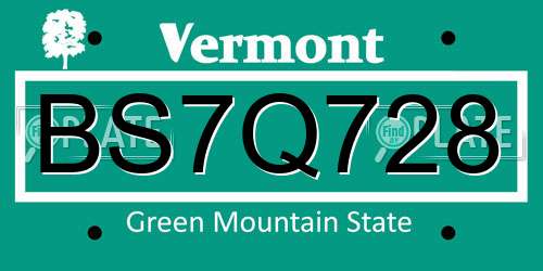 BS7Q728 Vermont License Plate