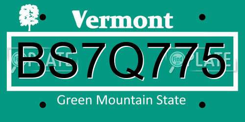 BS7Q775 Vermont License Plate