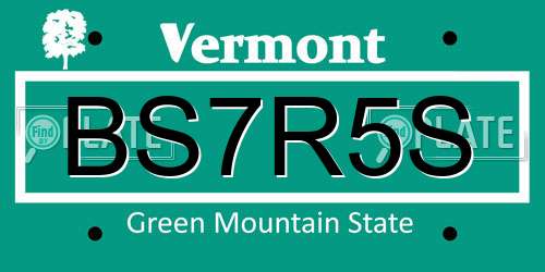 BS7R5S Vermont License Plate