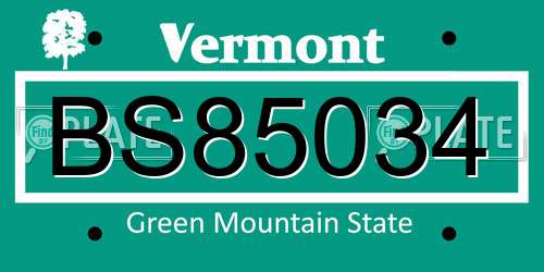 BS85034 Vermont License Plate